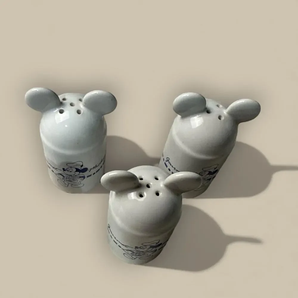 Vintage Disney Gourmet Mickey Mouse Ceramic Kitchen Salt Pepper Shakers Set 3